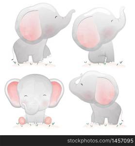 Set of cute cartoon baby elephants.