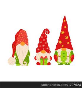 Set of Cute Cartoon Gnomes isolated on a white background. Set of Cute Cartoon Gnomes isolated on a white background.