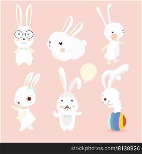 Set of cute cartoon rabbit in modern flat style. Animal character design. . Set of cute cartoon rabbit in modern flat style.