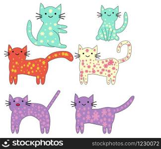 Set of cute cats in simple design for kid&rsquo;s greeting card design, t-shirt print, inspiration poster. Set of cute cats in simple design for kid&rsquo;s greeting card design, t-shirt print, inspiration poster.