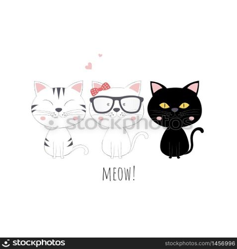 Set of cute cats vector illustration.