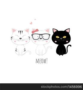 Set of cute cats vector illustration.