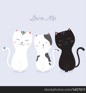 Set of cute cats vector illustration.