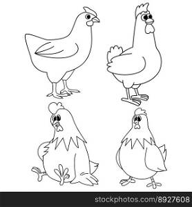 Set of cute chicken animals cartoon coloring page illustration vector. For kids coloring book.
