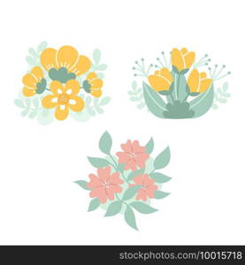 Set of Cute delicate flower arrangements, bouquets. Decoration for wedding invitations and cards. Vector hand illustration isolated on white background