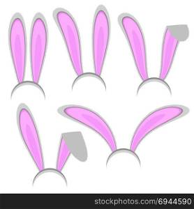 Set of Cute Easter Rabbit Ears for Decoration Isolated on White Background. Spring Bunny Head Mask Collection. Cute Easter Rabbit Ears