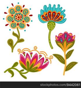 Set of cute flower decorative icon. Hand drawn floral symbol collection. Folk style. Simple vector illustration graphic design. Set of cute flower decorative icon. Hand drawn floral symbol collection. Folk style.