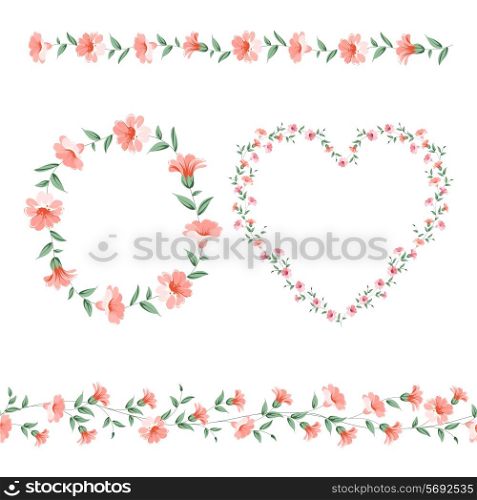 Set of cute flower frames perfect for wedding invitations and birthday cards. Vector illustration.
