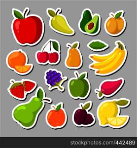 Set of cute fruits in the form of a stickers. Vector apple and lemon illustration. Set of cute fruits in the form of a stickers