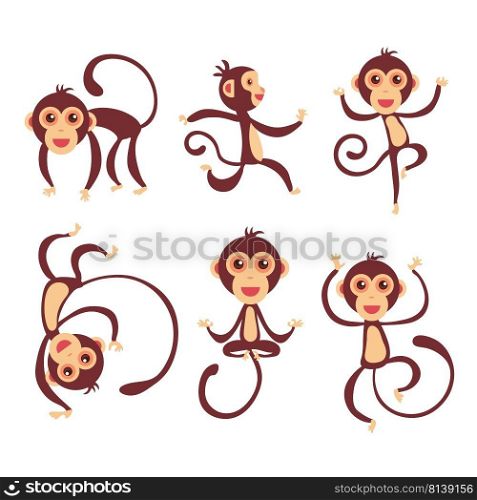 Set of cute funny monkeys in a cartoon style.  . Set of cute funny monkeys