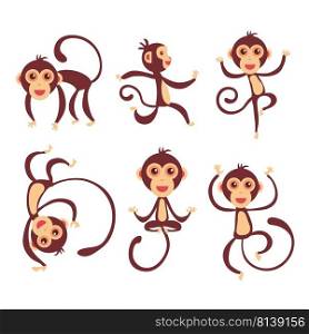 Set of cute funny monkeys in a cartoon style.  . Set of cute funny monkeys