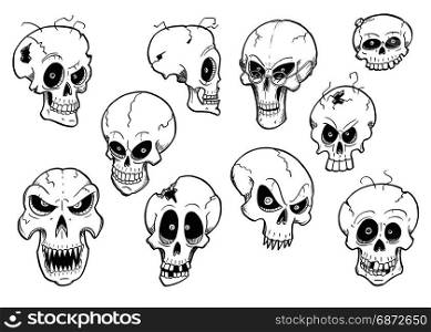 Set of cute hand drawing illustration of halloween human skull designs.
