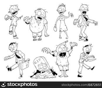 Set of cute hand drawing illustration of halloween zombie designs.