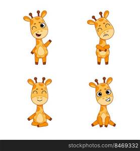 Set of cute hand-drawn giraffes winking, feeling offended, meditating, smiling