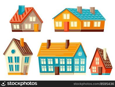 Set of cute houses. Country colorful cottages illustration.. Set of cute houses. Country cottages illustration.