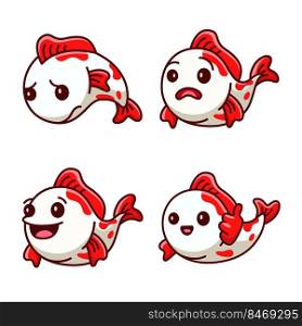 Set of cute koi fish character showing thumb up, laughing, feeling guilty