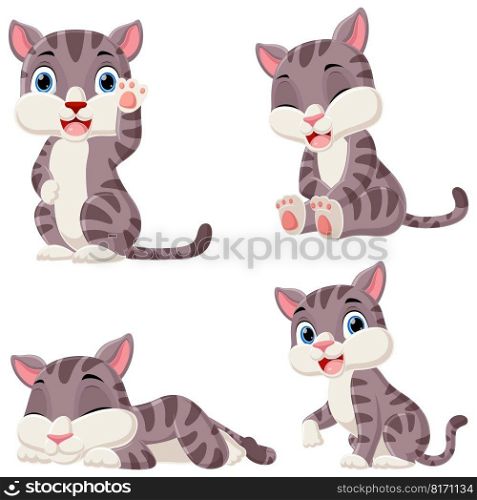 Set of cute little cats cartoon