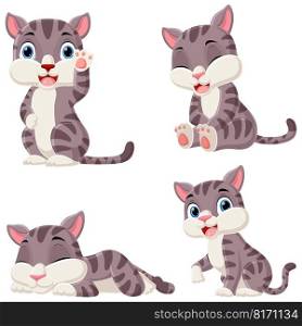 Set of cute little cats cartoon