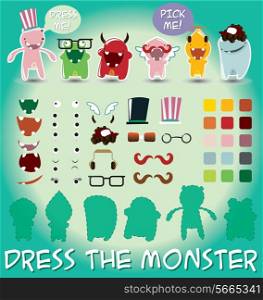 Set of cute little monsters for dress up, vector illustration