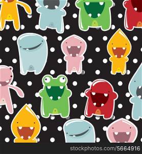 Set of cute little monsters on dotted background, vector