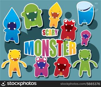 Set of cute little monsters on dotted background, vector