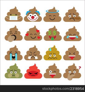 Set of cute poop emoticons, emoji flat design, vector illustration.