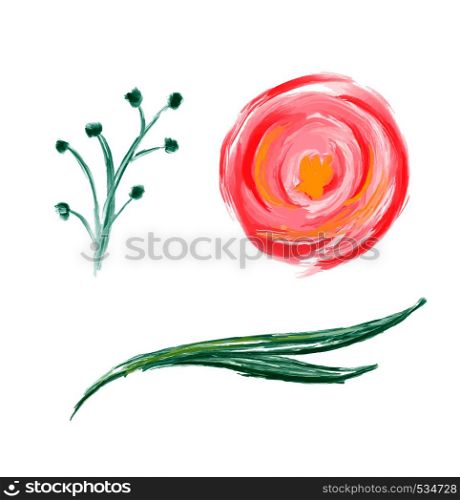 Set of cute spring watercolor hand drawn vector flower. Art isolated object illustrations for wedding bouquet. Isolated on white background.. Set of cute spring watercolor hand drawn vector flower. Art isolated object illustrations for wedding bouquet. Isolated on white background