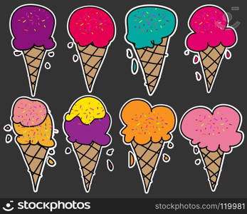 Set Of Cute Stickers Ice Cream. 