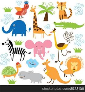Set of cute tropical animals vector image