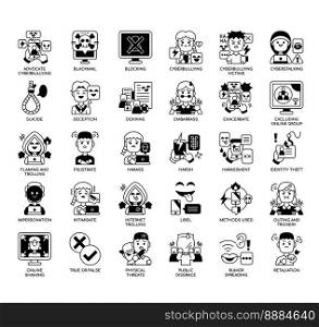 Set of Cyberbullying thin line icons for any web and app project.