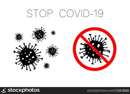 Set of Dangerous Coronavirus red and black vector Icon. 2019-nCoV bacteria isolated on white background. COVID-19 Wuhan corona virus disease sign STOP pandemic concept symbol Human health and medical. Set of Dangerous Coronavirus red and black vector Icon. 2019-nCoV bacteria isolated on white background. COVID-19 Wuhan corona virus disease sign STOP pandemic concept symbol. Human health and medical