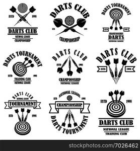 Set of darts club label templates. Design element for logo, label, sign, poster, t shirt. Vector illustration