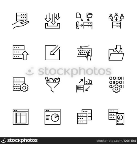 Set of data processing activity line icon collection. Editable stroke vector. Isolated at white.