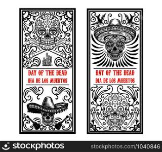 Set of Day of the dead (Dia de los muertos) flyer templates. Design element for poster, card, banner. Vector illustration