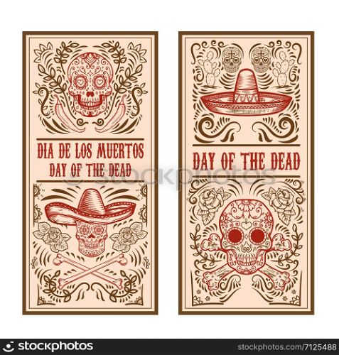 Set of Day of the dead (Dia de los muertos) flyer templates. Design element for poster, card, banner. Vector illustration