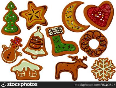 Set of Decorated Gingerbread Christmas Cookies