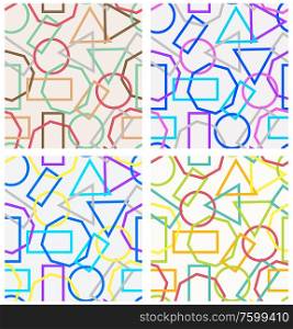 Set of decorative abstract geometric seamless patterns. Modern vector backgrounds