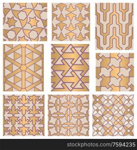 Set of decorative abstract geometrical seamless patterns. Traditional oriental ornamental backgrounds. Vector illustration.