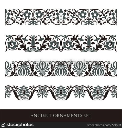 Set of decorative ancient seamless ornamental border