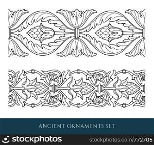 Set of decorative ancient seamless ornamental border