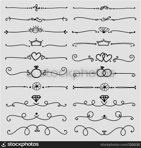 Set Of Decorative Calligraphic Elements For Decoration. Handmade Vector Illustration. 