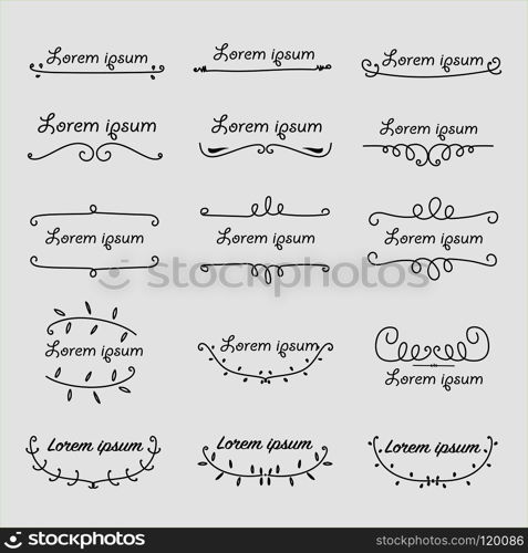 Set Of Decorative Calligraphic Elements For Decoration. Handmade Vector Illustration. 