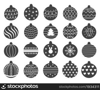 Set of decorative Christmas toys for the tree, ball with a pattern. Hand drawn vector illustration.Traditional holiday symbol