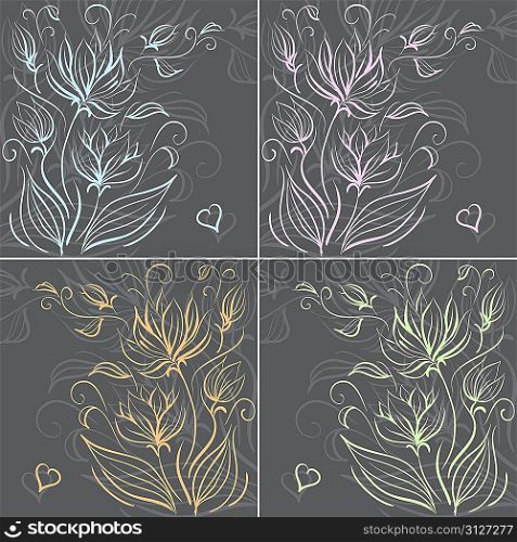 Set of decorative floral backgrounds