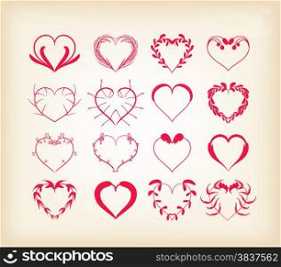 set of decorative floral hearts