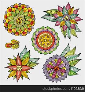 Set of decorative hand drawn vector floral design elements. Set of hand drawn vector floral elements