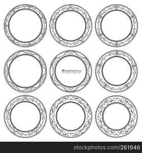 Set of decorative round frames vintage style. Vector illustration.