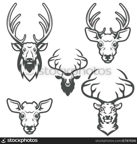 set of deer heads isolated on white background. Design elements for logo, label, emblem, sign, brand mark. Vector illustration.