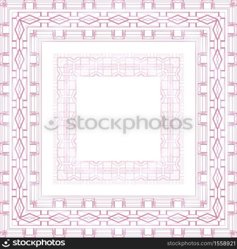 Set of delicate pink border with boho pattern. Geometric frame on white background. Vector lace template for invitations, cards and your design. Set of delicate pink border with boho pattern. Geometric frame on white background. Vector lace template