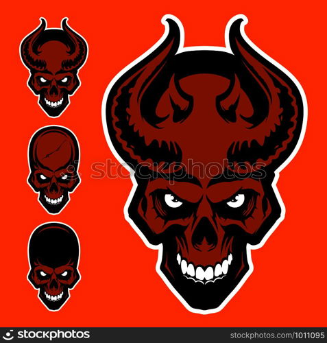 Set of demons skull with horns. Vector illustraiton